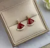 S925 silver luxurious quality fan shape with diamond and shell red agate for women engagement jewelry gift free shipping PS8621