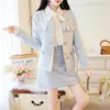 Autumn Tweed Women 2 Piece Outfits Set Fashion Gold Button Long Sleeves Woolen Tweed Jacket Coat+Elegant A-Line Skirt Suits 201106