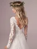 A Line Wedding Gowns For Pregnant Women Boho Beach Long Sleeves Lace Appliqued Bridal Dresses Sexy Open Back V Neck robes de mariée Plus Size AL8029