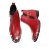 Mode Hochzeitsfeier Männer Knöchelstiefel rote echte Lederstiefel große Größe Mann Motorrad kurze Stiefel Schuhe Schuhe