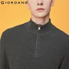 Giordano homens blusas zíper Metade placket Mocket Mockover Sweater 12 agulha de tricô algemas com nervuras hem Sueter hombre 01050805 201022