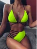 Bikini de cintura alta para mujer, bañador Sexy con estampado de leopardo, bañador femenino, Tanga de banda, conjunto de Bikini brasileño, traje de baño