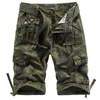 Heren Zomer Casual Losse Camouflage Cargo Shorts Men Multi-Pocket 100% Katoen Straat Militaire Knielengte Strand 220301