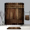 3Dクリエイティブ木製ドアパターンシャワーカーテンビンテージ木板防水防虫厚厚いバスカーテンT200711