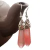 Naturstein, sechseckige Säule, baumelnde Reiki-Ohrringe, Metall, hohl, Hakentyp, stilvoller Edelstein-Frauen-Ohrring, Amethyst, Rosenquarz, roter Achat, Heilkristall-Schmuck