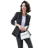 ファッションプロフェッショナル女性スーツオフィスパンツTwopiece 2020 New Spring Summer Plaid Women's BlazerジャケットSlimfitズボンT200818