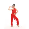 Vestidos de dança latina Salto de baile com franjas Calças de vestido com franjas de lantejoulas Salsa Samba Traje Crianças Crianças Meninas altura 110 -170cm1256t