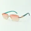 Designer double row diamond sunglasses 3524026 with teal wooden legs glasses, Direct sales, size: 56-18-135mm