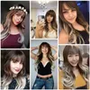 Hair Henry Margu Brown White Ash Gray Blonde Ombre Synthetic for Black Women Afro Long Wavy with Bangs Lolita Cosplay 220301