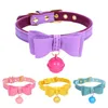 Cola de cão de gato de cor sólida com arco duplo com fibra de sino PU Pu ajustável Chain de colar personalizado para cachorros Cats Pet Stuff 201030