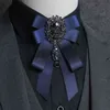 British Men Women Silk Satin Ribbon Bow Tie Cravat Luxury Groom Necktie Business Wedding Party Alloy Crystal Rhinestone Bowtie Y1229