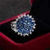 Exquisite schicke blaue Zirkon-Ringe für Damen und Herren, trendige, elegante Blumen-Prinzessin-Ringe, Weihnachtsschmuck, Geschenke, Dropship-Anillos