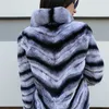 Vente chaude femmes réel manteau de fourrure de lapin rex naturel de haute qualité 100% véritable fourrure de lapin rex chinchilla couleur veste d'hiver 201112