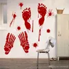 Blut Handabdruck Fußabdruck Wandaufkleber Horror Wandtattoo Halloween Heimdekoration Fensteraufkleber PVC Wiederverwendbarer Glastüraufkleber WVT0715