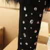 Boots Winter Black Genuine Leather Cowhide Over The Knee Real Fur Rhinestone Crystal Snow Women Warm Cotton Shoes