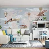 Peintures murales personnalisées papier peint non tissé fond de chambre d'enfant murale rétro vaisseau spatial peint à la main ciel dessin animé thème 3D