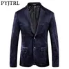 PYJTRL Maschio Retro Vintage Blu Navy Stampa floreale Casual Velvet Blazer Homme Design Casacas Uomo Cappotto Slim Fit Giacca LJ201103