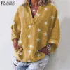 Tops Blusas 2019 Automne Femmes Blouses Chemises Coton Star Imprimer Tunique Blusas Casual Manches Longues Chemiser Mujer Plus La Taille T200321