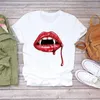 Mujeres 2021 Verano Horror Red Lip Print Lady T Shirts Top T Shirt Halloween Ladies Mujeres Grafica Tee Tops