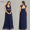 Ever Pretty Plus Size Formal Evening Dresses Long Women Elegant Burgundy V Neck Chiffon Empire Party Gown Robe De Soiree LJ201224