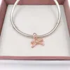 No color fade off Solid Rose Gold Bow with CZ Pandora Charms for Bracelets DIY Jewlery Making Loose Beads Silver Jewelry wholesale 380357CZ