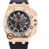 Sprzedaż Nowy 44mm 26568 Kwarcowy Chronograph Mężczyzna Zegarek Czarny Tekstura Dial Stopwatch Rose Gold Case Rubber Sport Racing Car Watches Swisstime