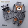 Bear Leader Baby Boy's Clothes Cotton Warm Suit Cartoon Plus Velvet Padded Sweater Baby Girl's Clothes Hooded Vest Three-piece LJ200916