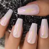 FALSE NAILS LONG COFFIN CHROME FAKEL BALLETS Pink Glossy Gel Nail Art Tips Full Cover Akryl Kit med limklistermärke för kvinnor Prud22