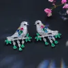 CWWZircons Hoogwaardige waterdruppel Groene CZ Crystal Necklace en oorbellen Fashion Animal Bird Sieraden Set voor vrouwen Gift T217 201222