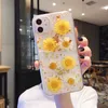 Fashion Real Dried Pressed Flower Foil Soft TPU Case For Iphone 14 13 12nini Pro MAX 11 XR XS 8 Plus Sunflower Confetti Sequin Gel Clear Cover