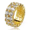 Hip Hop Iced Out Anelli Micro Pave CZ Stone 9mm Tennis Band Ring Uomo Donna Charm Gioielli Crystal Zircon Diamond Gold Silver Plated 248i