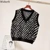 Woherb Zebra Muster Vintage Strickpullover Weste Damenmode ärmellos V-Ausschnitt Casual Tank Tops Herbst neue Pullover 94099 201202