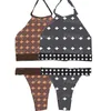 Lettres fleuries Design Bikinis nouveauté maillot de bain fendu maillots de bain Sexy plage soutien-gorge slips avec cravate