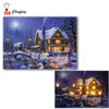 Led parete stampa su tela decorativo Natale notte d'inverno camino immagine illuminare manifesti pittura e stampa regalo di festa Y200102