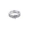 Echte 925 Sterling zilveren ringen voor vrouwen sprankelende sneeuwvlok Dubbele ringbetrokkenheid Wedding Verklaring Sieraden Party Geschenk 296JJ