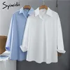 Syiwidii ​​Women Blauses Office Lady Cotton Oversize Plus Size Tops Pink White Blue Long Sleeve Spring Korean Fashion Shirts 220122