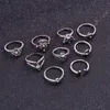 Vintage Punk Knuckle Ringar Boho Midi Ring Set 9 st / set sjöjungfrun svans kompass yoga ihålig snidad vigsel ring set