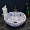 Художественная старинная винтажная умывальник лавабо керамическая ванная комната раковина искусства счетчик топ керамический арт бассейны ванной раковины синий