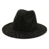 2020 Fashion Zebra Pattern Artificial Wool Feed Fedora Hats Fashion Women Men Men Marge Brim Jazz Party Cap Panama Style Cowboy Hat6218480