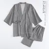 Quimono japonês tradicional para homens pijamas conjunto cor sólida algodão puro samurai sleepwear conjunto de banho yukata nightwear 201109