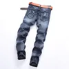 Mode bleu clair Jeans hommes 38 40 42 grande taille étudiant jeans denim hommes déchiré bleu brodé jeans301F