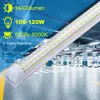 6-Pack, LED Shop Light, tubos de 8 pés 100 W 14000LM 6000K, branco frio, formato em U