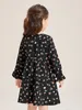 Robe à manches volantées et imprimé floral pour petites filles, sans ceinture, SHE