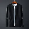 Stand Minglu Collar Sweaters Sticked Zipper Solid Color Man Spring and Autumn Slim Fit Mens tröja 4XL 201022