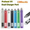 Original Preheating Dual Charger Port battery 1300mah pre-heat batteries Ecigs ugo t3 variable voltage vaporizer vape pen