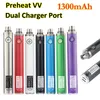 Batería de puerto de cargador dual de precalentamiento original Baterías de precalentamiento de 1300 mah Ecigs ugo t3 vaporizador de voltaje variable pluma vape