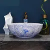 Художественная старинная винтажная умывальник лавабо керамическая ванная комната раковина искусства счетчик топ керамический арт бассейны ванной раковины синий