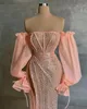 2022 Plus Size Arabische ASO EBI Pink Mermaid Sparkly Prom Jurken Beaded Lovertjes Kantavond Formele Partij Tweede Ontvangst Verjaardag Verlofjurken Jurk ZJ205