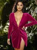 SXY Plunging Twist Front Velvet Dress SHE