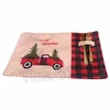 Choinki Tabela Mata Czerwona Ciężarówka Podkładki Zimowe Święty Mikołaj Claus Plaid Platemat Dining Home Xmas Table Decoration T2i51550